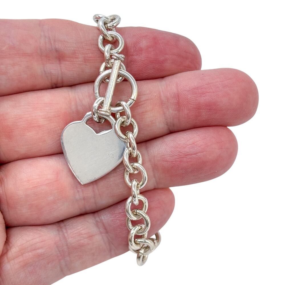 Vintage Sterling Silver 925 Heart Dangle Charm Bracelet 7"